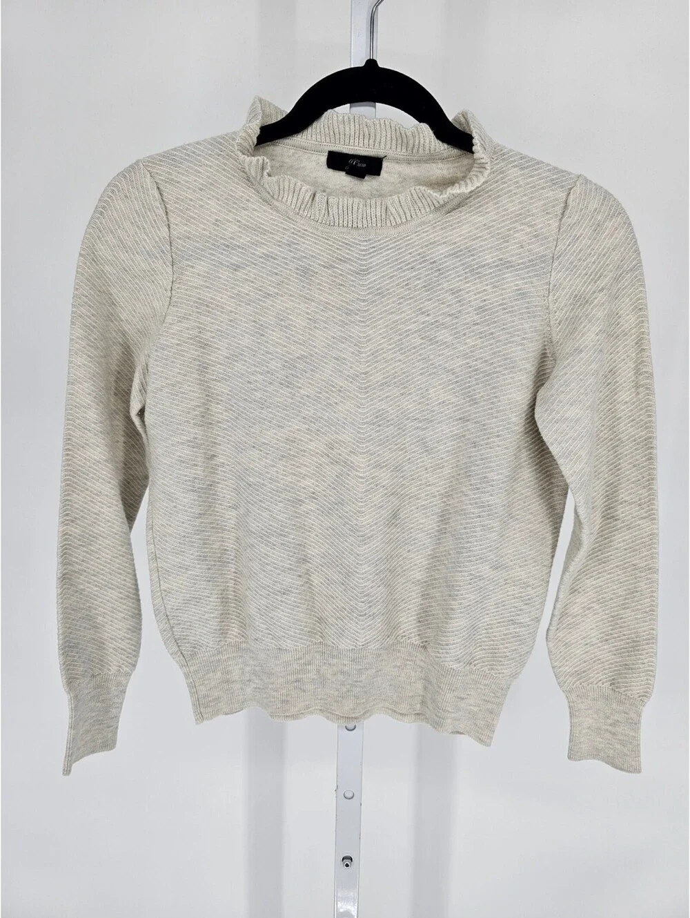 J Crew Womens Sz XS Ruffled NEck Lightweight Sweater Oatmeal Cream